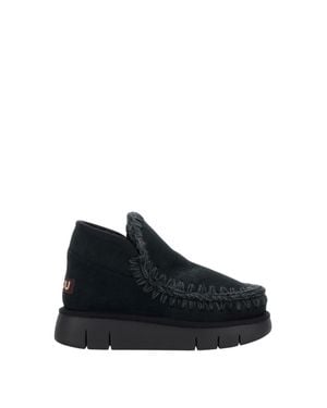 Mou Eskimo Bounce Moccasin Suede Flats - Black
