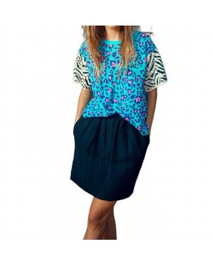 Replica Los Angeles Leopard & Zebra Mix Boyfriend Tee - Blue