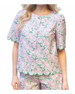 Voya Scalloped Floral Top - Blue