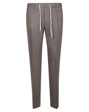 PT Torino Soft Pant Virgin Wool-Blend Drawstring Tailored Pants - Gray