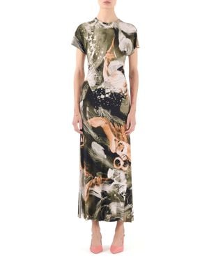 Jason Wu Brushstroke Printed Jersey Cap Sleeve Midi Dress - White
