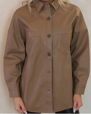 Blu Pepper Downtown Faux Leather Shacket - Brown