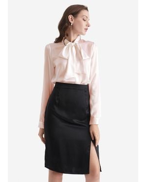 LILYSILK Bow-tie Neck Silk Blous - White