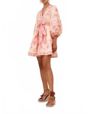 Zimmermann Lucky Plunge Mini Dress - Pink