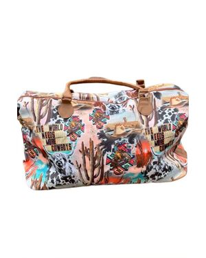 Glittering South World Needs More Cowboys Western Graphic Large Weekender Tote - Multicolor