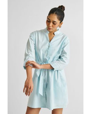REISTOR Cotton Tie Waist Dress - Blue