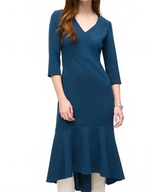 Joseph Ribkoff Crepe Flounce V-Neck Midi Dress - Blue