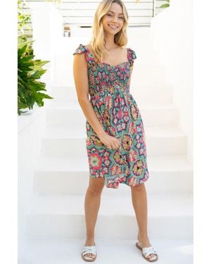 TRUEDAMES Birch Printed Smocked Sleeveless Dress - Multicolor