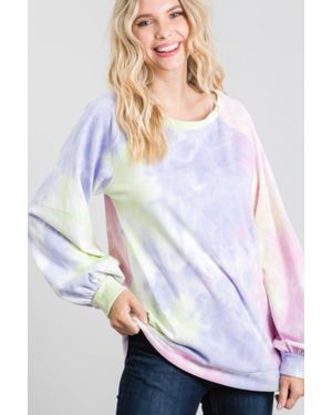 TRUEDAMES Tie-Dye Puff Long Sleeve Top - White