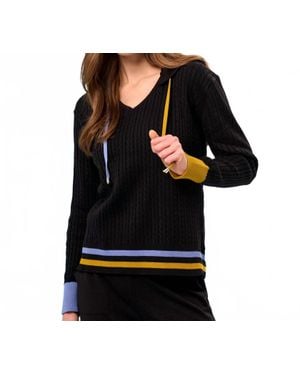 French Kyss Braided V-Neck Hoodie - Black
