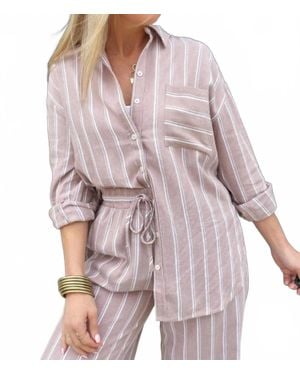 Eesome Soft Washed Striped Button Down Shirt - Purple