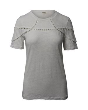Maje Linen Tee With Lace Inserts - Gray