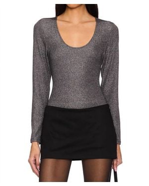 LNA Jacinda Lurex Rib Long Sleeve Top - Gray