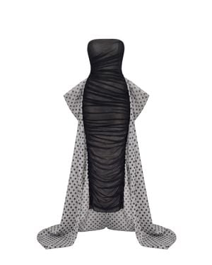 Saiid Kobeisy Strapless Fitted Midi Dress With Dramatic Cascading Train - Black