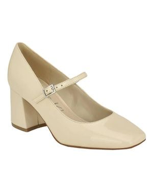 Calvin Klein Jatlee Pump Ivory Patent Square Toe Block Heel Zap2012 - Natural