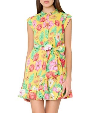 MILLY Joan Tulip Rosette Pleated Dress - Yellow