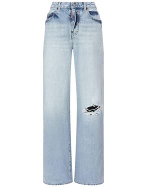 DSquared² Light Wide-Leg Distressed Denim Jeans - Blue