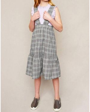 Hayden LA Girls Tiered Glen Check Overall Dress - Gray