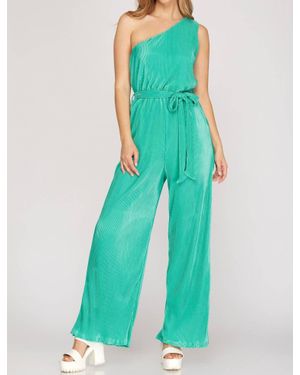 She + Sky One Shoulder Jumpsuit - Blue