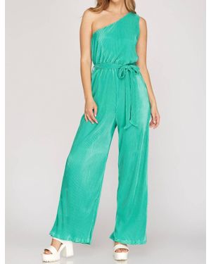 She + Sky One Shoulder Jumpsuit - Blue