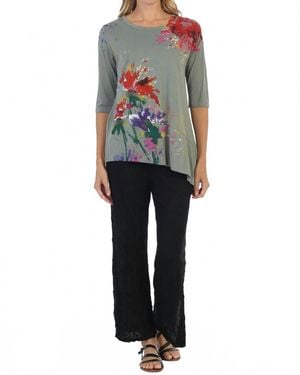 Jess & Jane Floral Poem Asymmetric Top - Multicolor