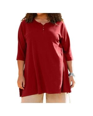 On The Plus Side Jersey Henley 3/4 Sleeve Tunic - Red