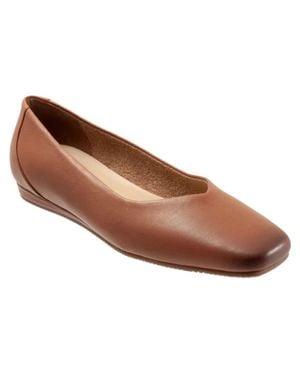 Softwalk Vellore Ballet Flat 2E Tan Leather Square Toe Htat1769 - Brown