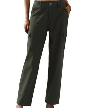 Doublju Wide Leg Cargo Cotton Pants - Black