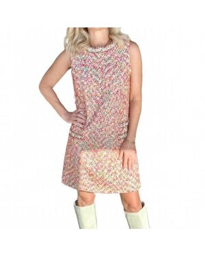 Fate Pearl Embellished Tweed Shift Mini Dress - Pink