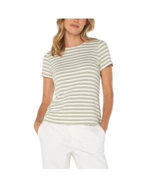 Liverpool Jeans Company Liverpool Los Angeles T-Shirt Cream Striped Slim Fit Crew Neck Red238 - Gray