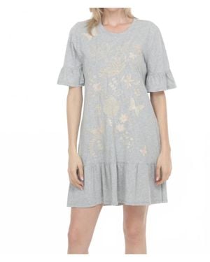 Johnny Was Diina Ruffle Sleeve Knit Dress - Gray