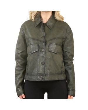TruClothing Retro Classic Collar Biker Leather Jacket - Green