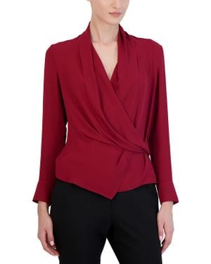 BCBGMAXAZRIA Woven Faux Wrap Wrap Top - Red