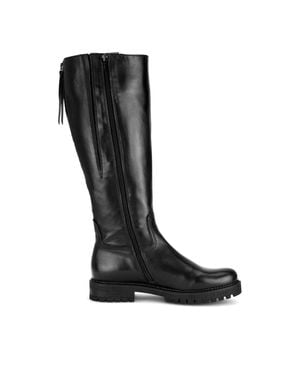 Gabor Polished Side Zipper Sturdy Sole Leather Boots - Black