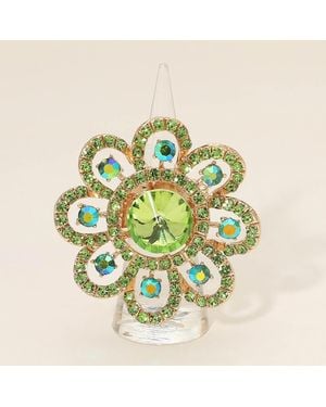 Fashnzfab Floral Stone Accent Stretch Statement Ring - Green