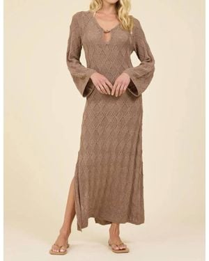 Surf Gypsy Plunge Diamond Knit Midi Dress - Natural