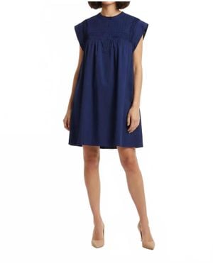 She + Sky Drop Shoulder Pintuck Detail Mini Dress - Blue