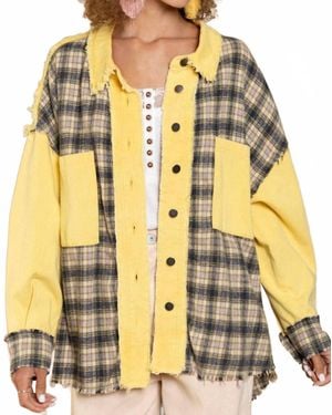 Pol Oversized Distressed Edge Detail Plaid Shacket - Yellow