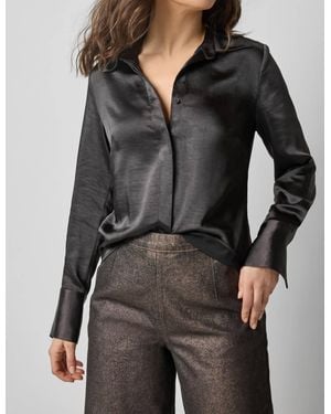 Lilla P Satin Button Down Shirt - Gray