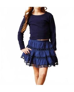 Theme Girls Sofia Heart Bow Lace Mini Skirt - Blue