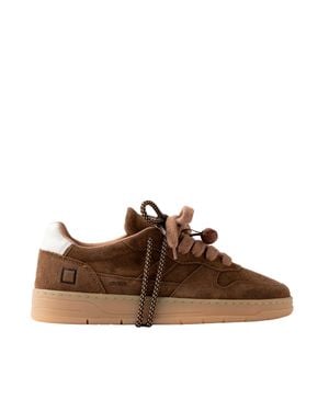 Date Perforated Suede Low-Top Sneakers With Dual Laces - Brown