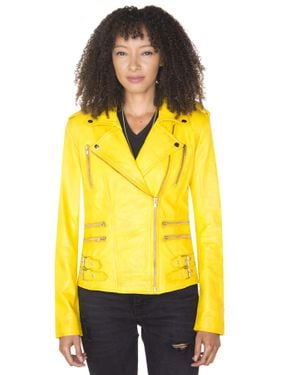 Infinity Leather Leather Vintage Brando Biker Jacket-Orlando - Yellow