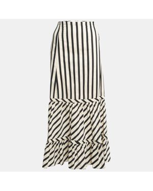 Sportmax Cream/ Striped Cotton Blend Ruffled Maxi Skirt - Black