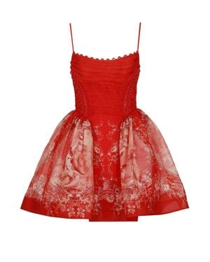 Zimmermann Rebellion Beaded Picnic Dress With Floral Pattern And Lace-Up Detail - Red