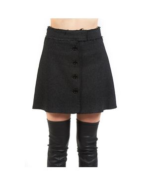 Hache Tweed Button Front Mini Skirt - Black