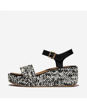 Fitflop Two-Tone Woven Wedge Ankle-Strap Sandals - Black