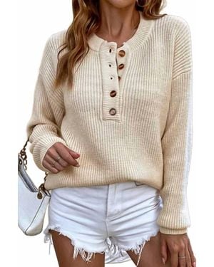 Doublju Half Button-Up Sweater - Gray
