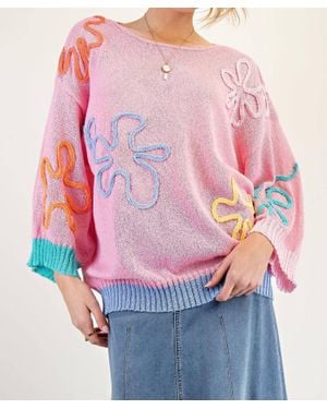 Easel Flower Knit Sweater Tunic - Pink