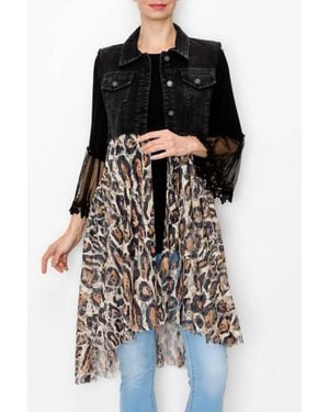 Origami Jewellery Denim And Lace Vest - Black
