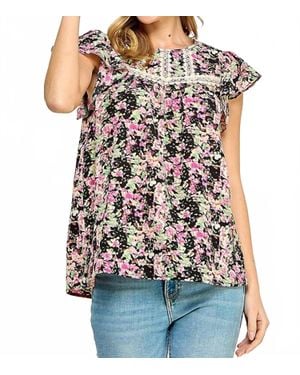 Twenty Ten Floral Print Blouse With Crochet Trim - Red